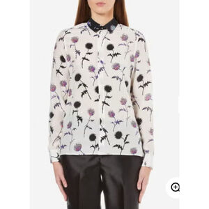 Kenzo Paris / dandelion print silk flutter sleeve Floral button up EU 38 US 6